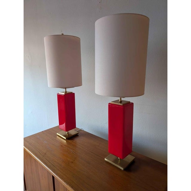 Kate Spade Contemporary Beekman Table Lamps by Kate Spade Magenta Cranberry Pink - Pair For Sale - Image 4 of 10