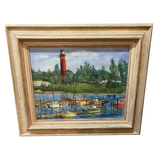 Mid-20th Century Painting of a Lighthouse For Sale