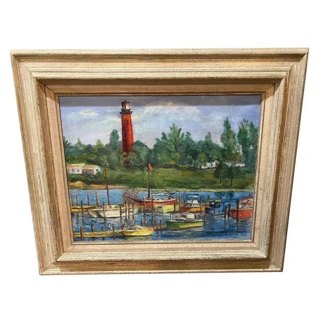 Mid-20th Century Painting of a Lighthouse For Sale