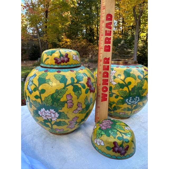 Antique Chinese Imperial Yellow Cloisonné Ginger Jars - A Pair (Republic Period) For Sale - Image 14 of 14