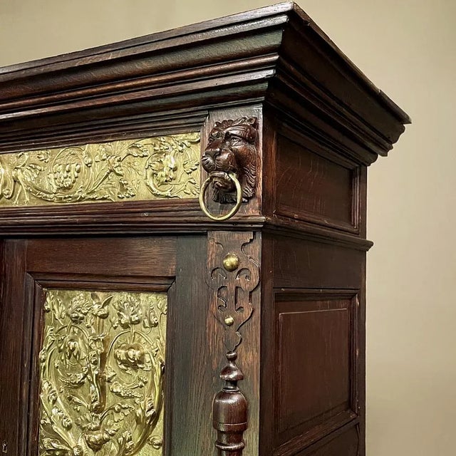 Wood 19th Century Flemish Louis XIV Secretary ~ Bookcase With Embossed Brass For Sale - Image 7 of 13
