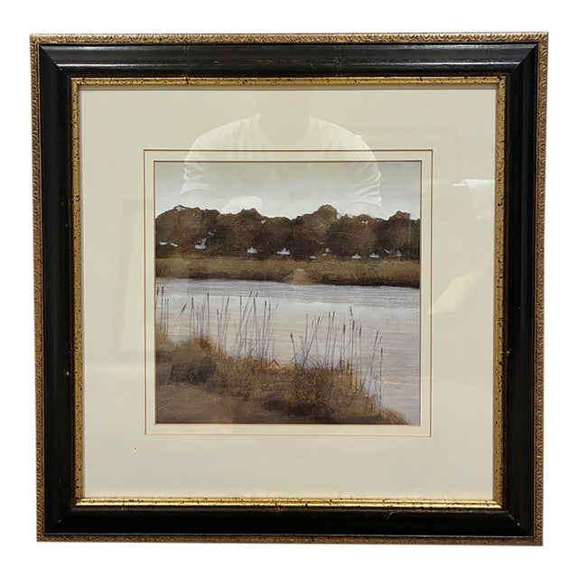 Trowbridge Framed Waterside Landscape Print – Black & Gold Frame For Sale