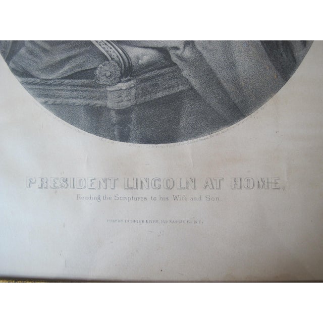 Figurative Currier & Ives Lincoln at Home Reading Scriptures to Wife & Son Steel Engraving For Sale - Image 3 of 5