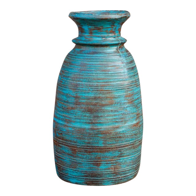 Tall Antique Indian Farmhouse Blue Vase For Sale