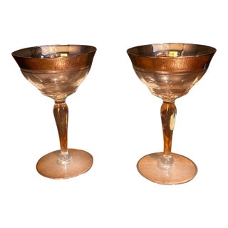 Vintage Glastonbury Lotus Rambler Rose Champagne Coupe Glasses - Set of 2 For Sale