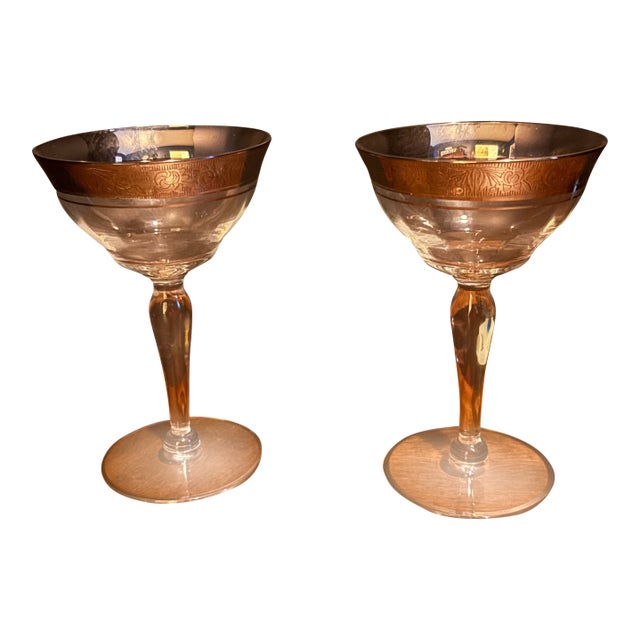 Vintage Glastonbury Lotus Rambler Rose Champagne Coupe Glasses - Set of 2 For Sale