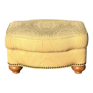 Vintage Ethan Allen Ottoman on Bun Feet With Brass Tack Trim For Sale