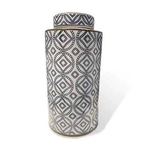 Asian Blue & White Circle Print 16" Height vase can be use for indoor and outdoor. This piece used high fire porcelain is...