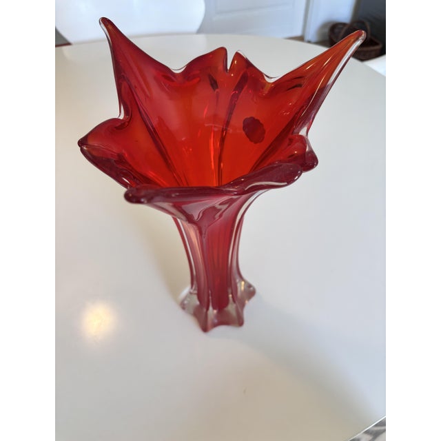 Glass Submerged Blown Red Murano Glass Vase, 1960s For Sale - Image 7 of 10
