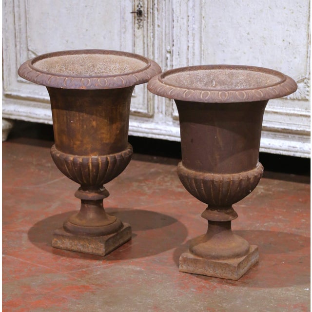 Pair of 19th Century French Cast Iron Medici Urns With Original Patina For Sale In Dallas - Image 6 of 12