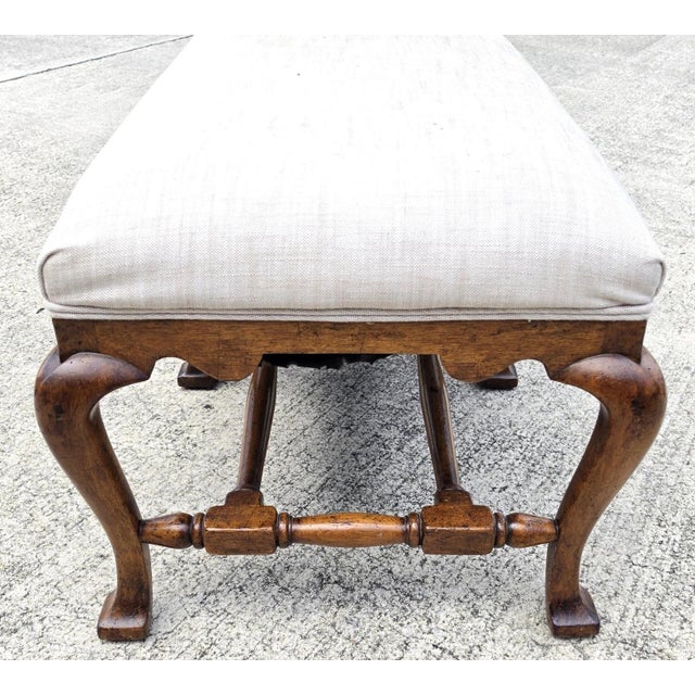 Jerry Pair Queen Anne Linen Walnut Califia Bench For Sale - Image 4 of 13