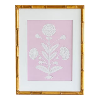 Original Hand-Painted Pink & White Abstract Floral Motif Painting, Framed For Sale