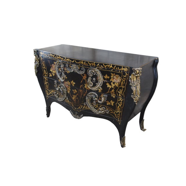 Chinoiserie French Louis XV Style Chinoiserie Serpentine Bombe Commode Chest of Drawers For Sale - Image 3 of 12