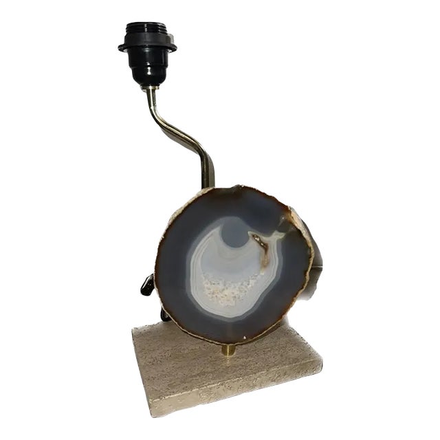 Mid-Century 1970s Modernist Agate Travertine Table Lamp Attributed to Willy Daro For Sale