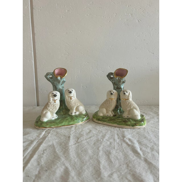 Pair Staffordshire Spaniel Mantle Dog Blue Green Spill Vases For Sale In Washington DC - Image 6 of 10