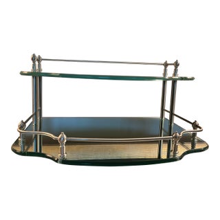 1980s Two Tiered Mirror and Chrome Vanity Tray Table For Sale