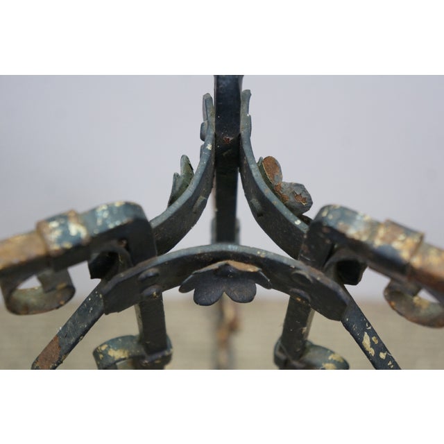 Antique Victorian Art Nouveau Scrolled Wrought Iron Tripod Garden Plant Stand For Sale - Image 12 of 16