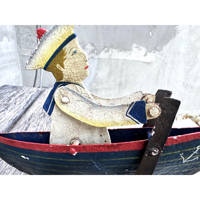 Large Vintage Kinetic Boat Nautical Balancing Sculpture in Metal, 1950s For Sale - Image 12 of 15