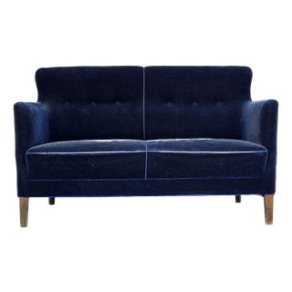 Danish Two-Seater Sofa in Dark Blue Furniture Velour, 1960s For Sale