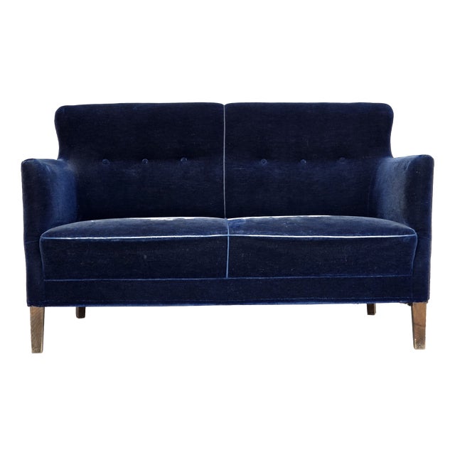 Danish Two-Seater Sofa in Dark Blue Furniture Velour, 1960s For Sale