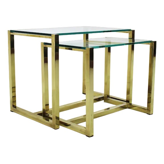Nesting Coffee Tables in Brass and Glass, 1970s, Set of 2 For Sale
