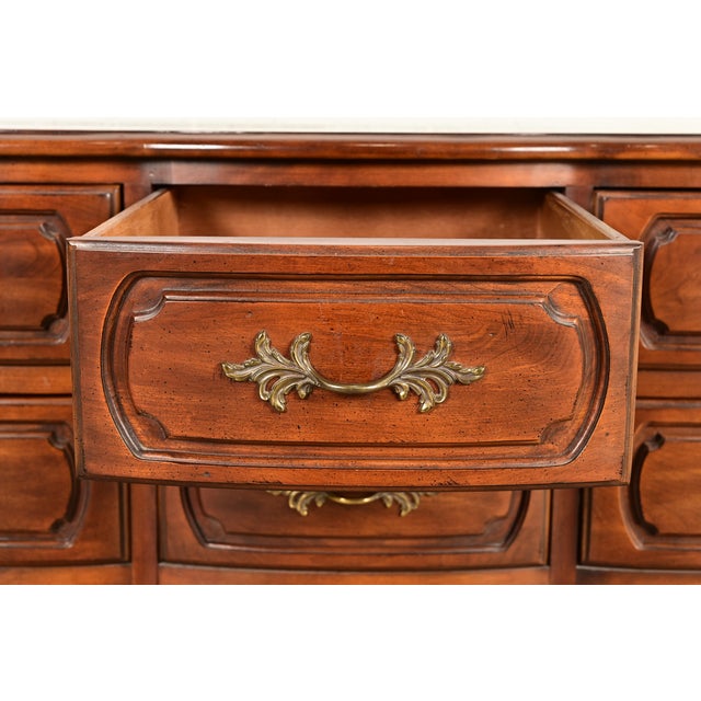 Wood Century Furniture French Provincial Louis XV Carved Cherry Wood Triple Dresser For Sale - Image 7 of 13