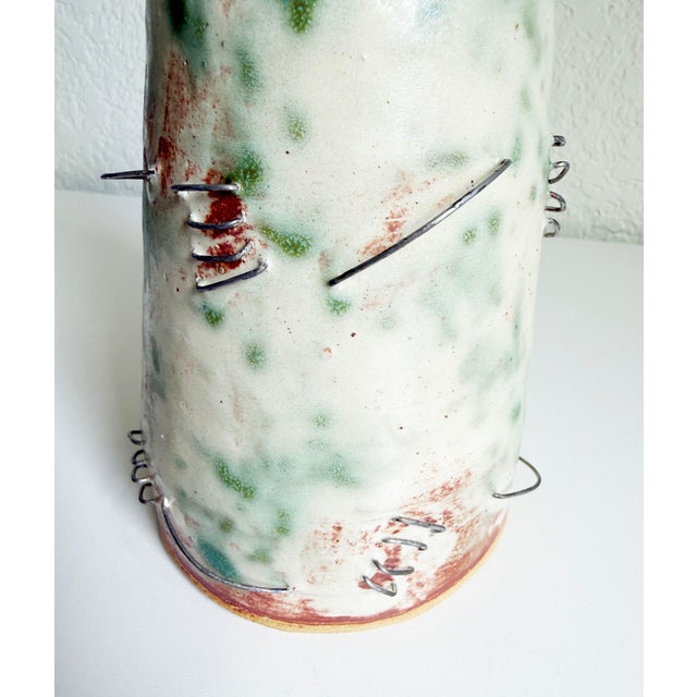 Contemporary Folk Art Wire & Ceramic Vase, Signed For Sale - Image 3 of 10