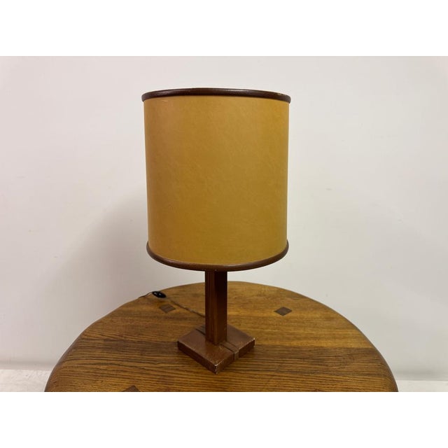Brown French Table Lamp in Brown Leather by Le Tanneur, 1970s For Sale - Image 8 of 15