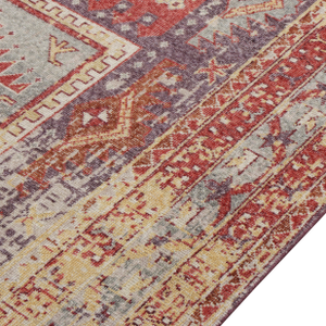 Rug & Kilim’s Distressed Tribal Style Rug in Blue, Red Geometric Pattern