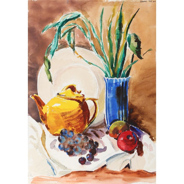 Contemporary Eve Nethercott, Still Life With Teapot (P6.43), Watercolor on Paper For Sale - Image 3 of 3