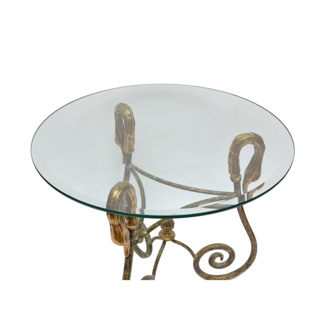 Metal Wrought Iron Side Table from Italy with Brass Swan Heads For Sale - Image 7 of 10
