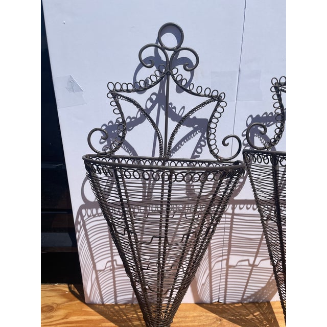 1980s 1980s Hanging Garden Flower Wire Vases Rustic Art Nuvo Victorian Deco Sconce Planters For Sale - Image 5 of 5