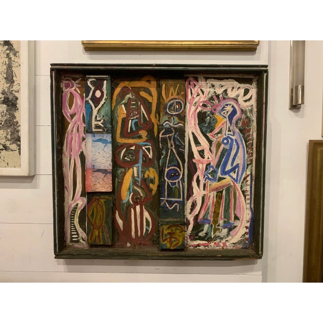 1970s Abstract Colorful Acrylic Painting on Found Wood For Sale - Image 12 of 12