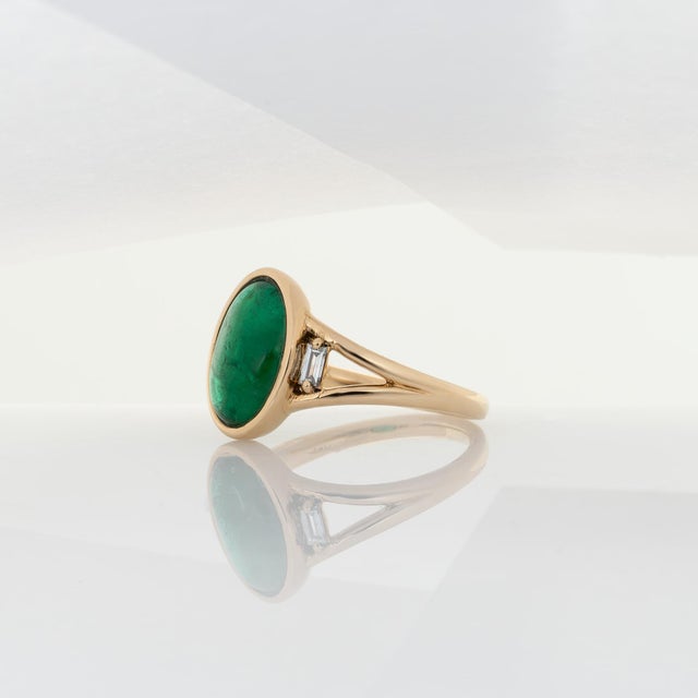 2020s 2.4Ct Zambian Emerald Ring With Natural Diamond Accents: Solid 14k Gold, Size 6.75 For Sale - Image 5 of 8