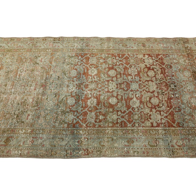 Antique Malayer Runner Rug With Distressed Terracotta and Sage Palette For Sale In New York - Image 6 of 9