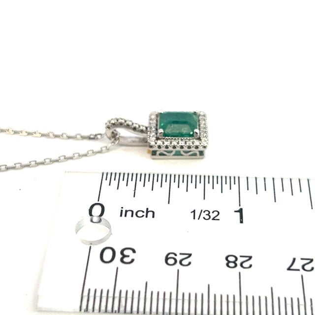 Metal Natural Emerald Diamond Pendant 18" 14k WG 2.05 TCW Certified For Sale - Image 7 of 11