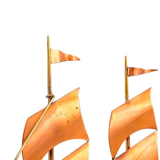 Mid-Century Austrian Sailing Boat Sculpture in Wood & Copper, 1950s For Sale - Image 4 of 6