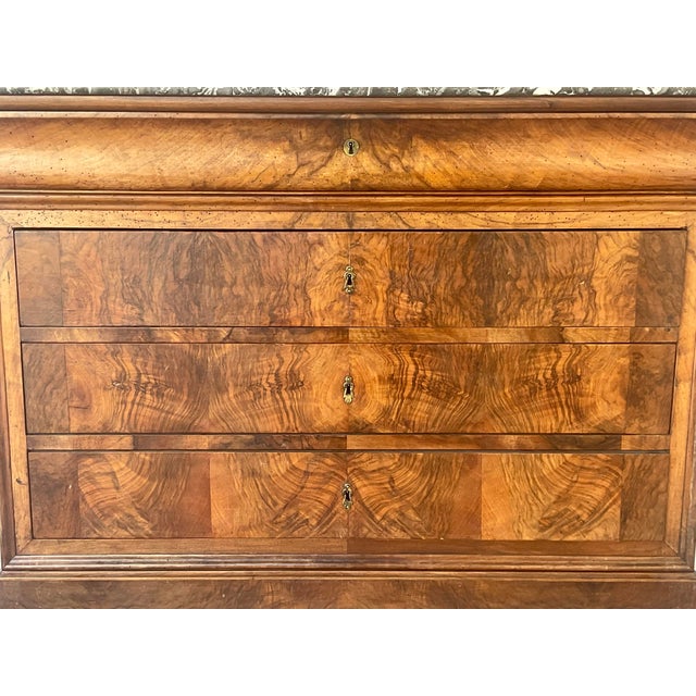 Louis Philippe Book Matched Burl Walnut Chest With Marble Top For Sale - Image 15 of 15