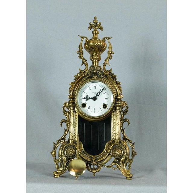 Metal Vintage Brass Mantel Clock with Franz Hermle Movement from Robert Grant, London, 1960s For Sale - Image 7 of 13