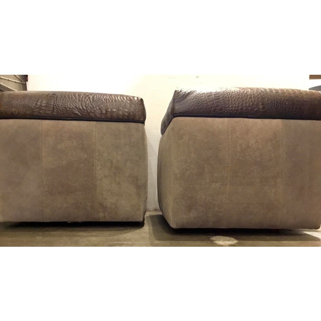 Modern Faux Alligator Embossed Leather Square Storage Ottomans on