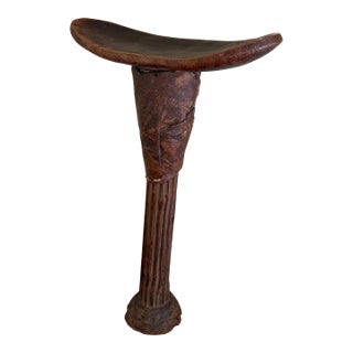 Vintage East African Carved Wood and Leather Pastoralist Headrest Stool For Sale