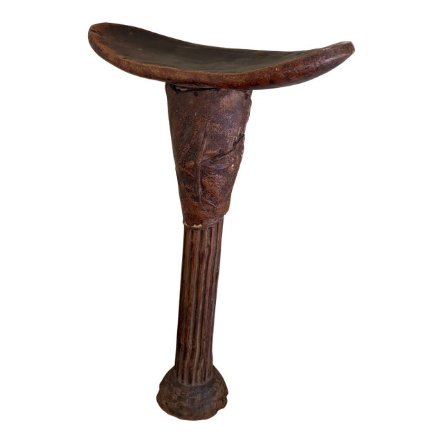 Vintage East African Carved Wood and Leather Pastoralist Headrest Stool For Sale