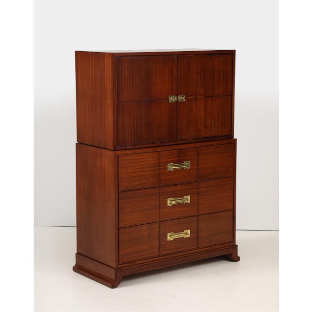 Tommi Parzinger for Charak Modern Mahogany and Brass Tall Chest of Drawers For Sale - Image 17 of 18