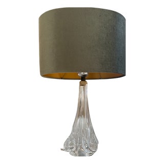 French Crystal Table Lamp with Sage Velvet Shade from Sevres, 1970s For Sale