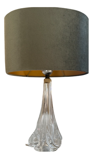 French Crystal Table Lamp with Sage Velvet Shade from Sevres, 1970s