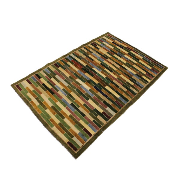 Abstract Boho Chic Gabbeh Green/Blue Wool Rug - 3'10'' X 5'10'' For Sale - Image 3 of 10
