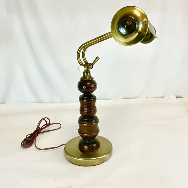 Arts & Crafts 1940s Arts & Crafts Walnut and Brass Desk Lamp, Dual Socket. For Sale - Image 3 of 12