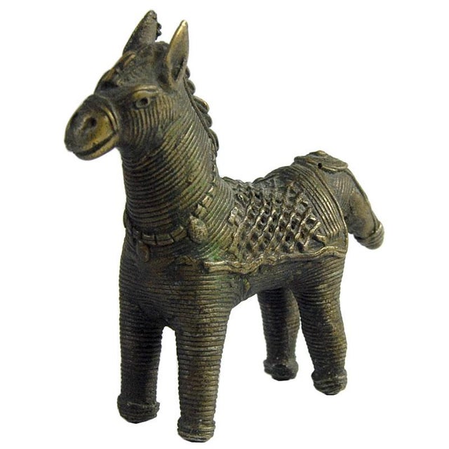 Gold Small Indian Metal Horse Dhokra Figurine For Sale - Image 8 of 8