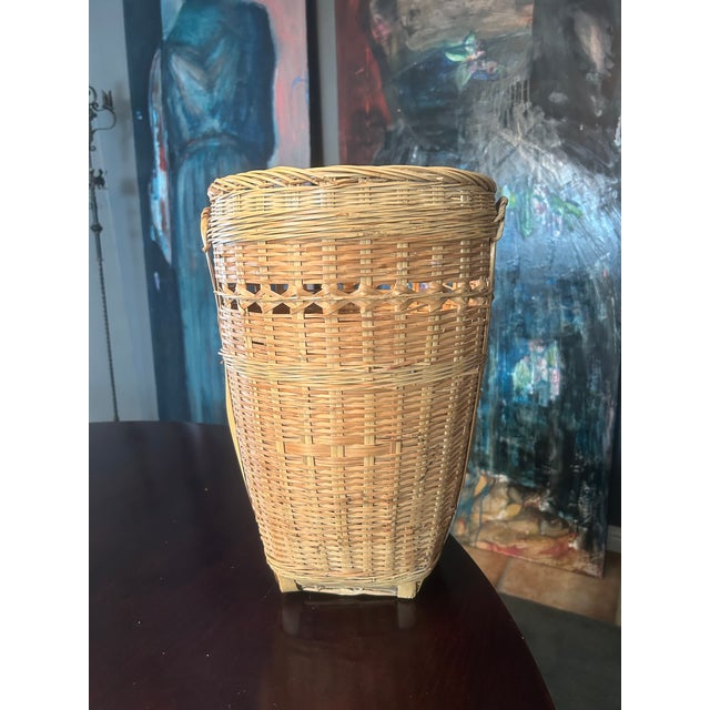 Vintage Tall Woven Split Reed Basket For Sale - Image 9 of 12