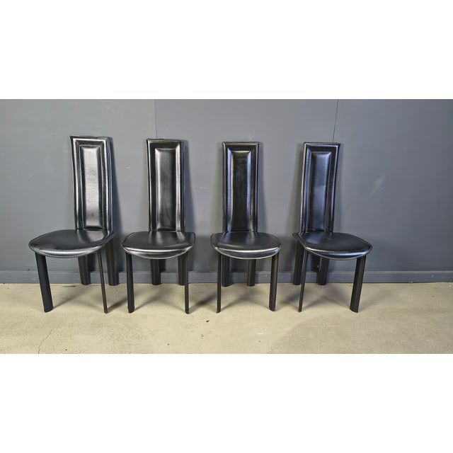 Vintage Black Leather Dining Chairs, 1980s, Set of 4 For Sale - Image 15 of 16